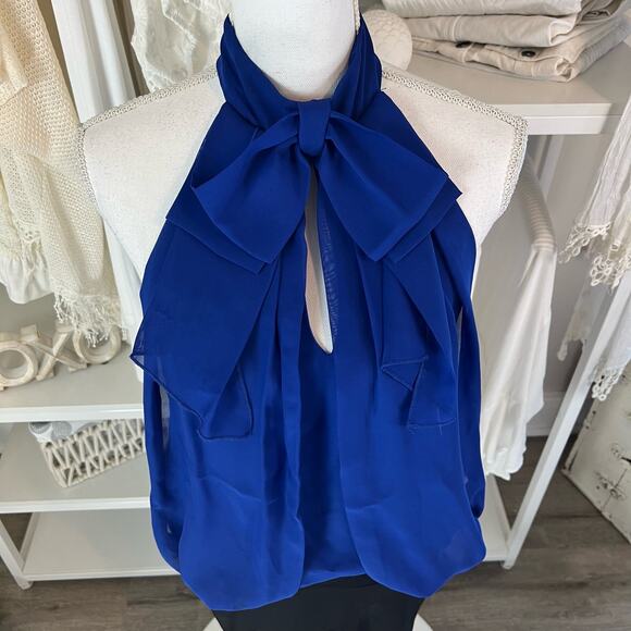 Bisou Bisou women's size 2 Electric blue Halter Dress high neck. fun unique 1124 - Picture 2 of 14